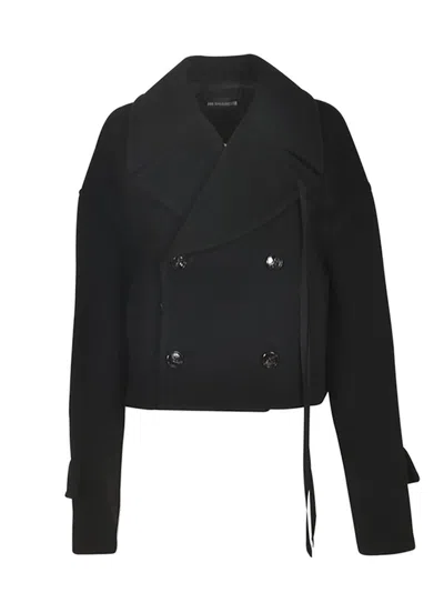 Ann Demeulemeester Double Breasted High Comfort Short Caban Bea In Black
