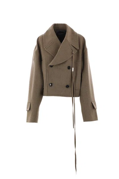 Ann Demeulemeester Branded-strap Detailing Jacket In Brown