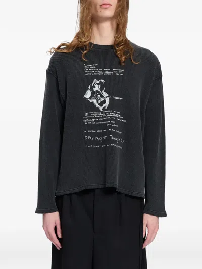Ann Demeulemeester Dear Diary Graphic-print Waffle-knit Sweatshirt In Black