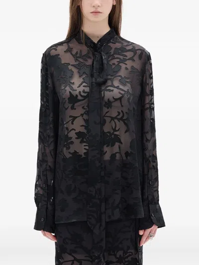 Ann Demeulemeester Dien Neck-tie Floral Shirt In Black