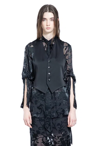 Ann Demeulemeester Dien Standard Collar Long Shirt With Foulard In Black