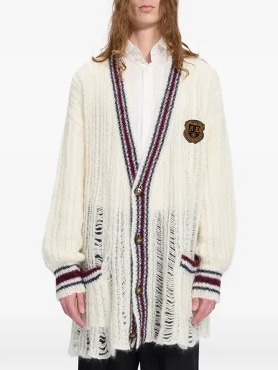 Ann Demeulemeester Distressed Cable-knit Cardigan In Neutral