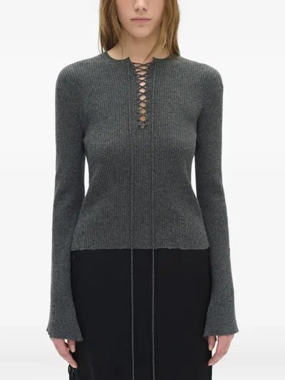 Ann Demeulemeester Distressed Ribbed Top In Gray
