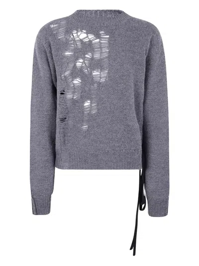 Ann Demeulemeester Pullover Im Distressed-look Mit Schnürung In Blue