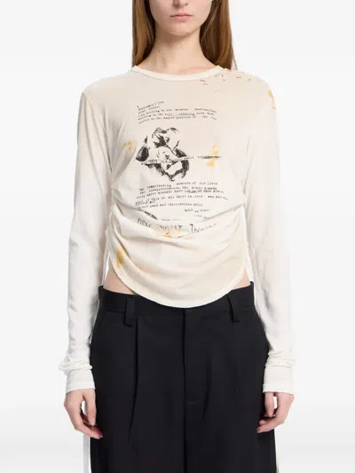 Ann Demeulemeester Distressed Text-print T-shirt In White