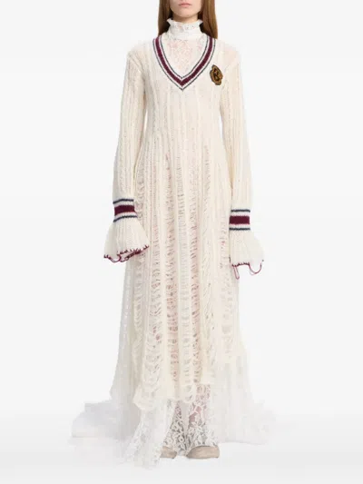 Ann Demeulemeester Distressed V-neck Maxi Dress In White