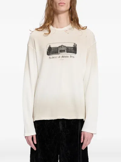Ann Demeulemeester Distressed Waffle-knit Long-sleeve T-shirt In Neutral