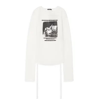 Ann Demeulemeester Dot Wrinkled Cropped Long Sleeves Top With "dust Of Memory" Print White