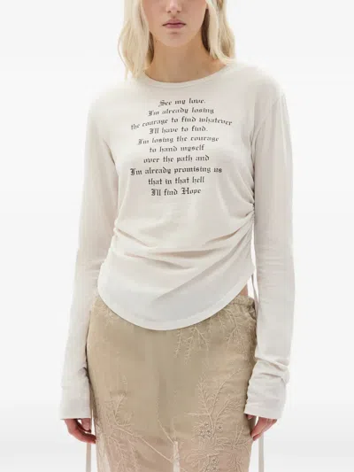 Ann Demeulemeester Dot Wrinkled Cropped Long Sleeve Top In White