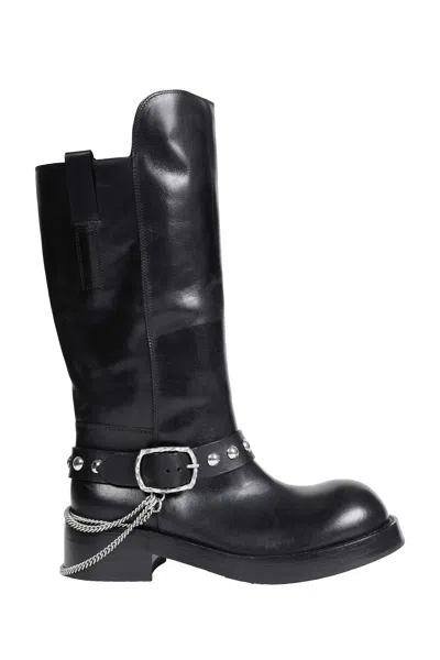 Ann Demeulemeester Boa Short Riding Boots With Spurs In Black