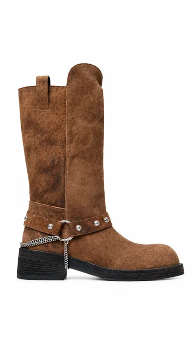 Ann Demeulemeester Edeed Riding Low-heel Boots In Brown