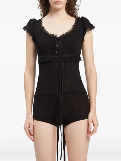 Ann Demeulemeester Eila Ruffled Jacquard-jersey Playsuit In Black