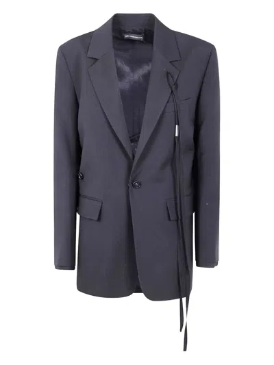 ANN DEMEULEMEESTER "ELIN" TWISTED CLOUSURE TAILORED JACKET WITH RAW ED,B0013157.FA646 099 BLACK