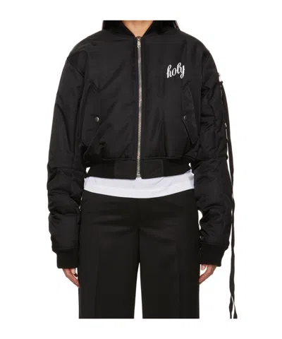 Ann Demeulemeester Embroidered-motif Bomber Jacket In Black