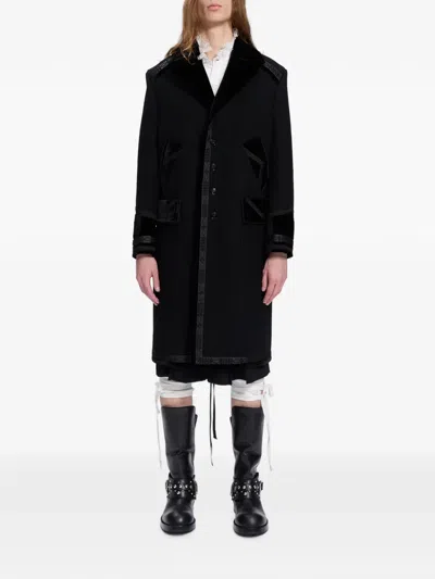 Ann Demeulemeester Embroidered-trim Wool Coat In Black