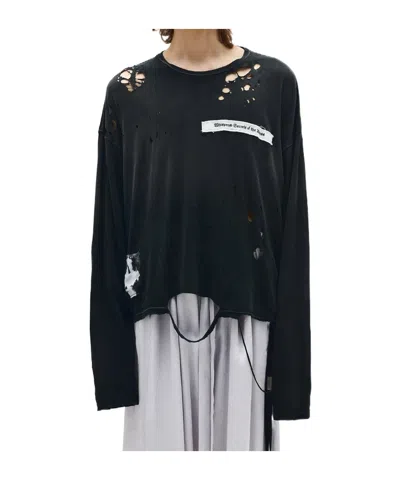 Ann Demeulemeester Emil Long Sleeve T-shirt With Printed Patches In Black