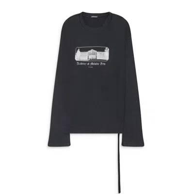 Ann Demeulemeester Emil Relax Fit Long Sleeve Boxy T-shirt With "academy" Print Black
