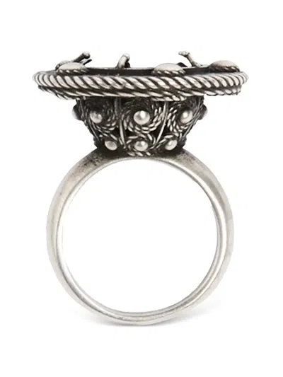 Ann Demeulemeester Engraved Stone-embellished Ring In White