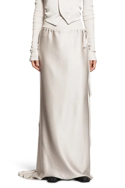 Ann Demeulemeester Eveline Long Bias Skirt In Cady Satin In White