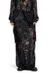 Ann Demeulemeester Eveline Long Bias Skirt In Velvet Dévoré In Black