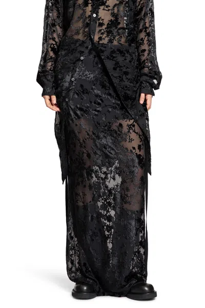 Ann Demeulemeester Eveline Long Bias Skirt In Velvet Dévoré In Black