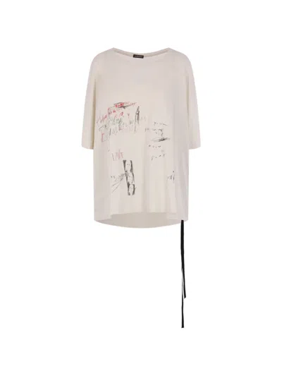 Ann Demeulemeester Everything Is Fine Sketch Graphic-print Ribbon-trim T-shirt In Gray