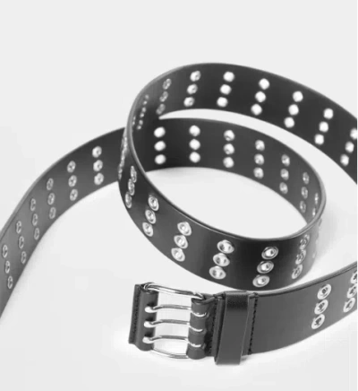 Ann Demeulemeester Ezra 4 Cm Belt With Metal Eyelets Oily Calf Skin In Black