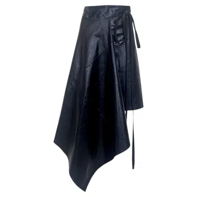 Pre-owned Ann Demeulemeester Fall 2000 Black Lambkin Leather Asymmetric Wrap Skirt