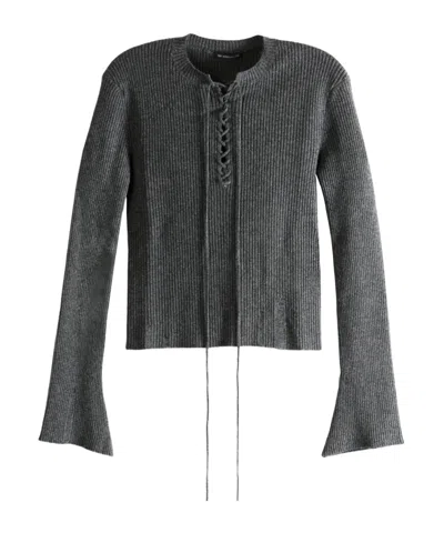 Ann Demeulemeester Fanja Cropped Laced Up Serafino Sweater In Black