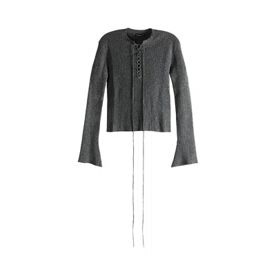 Pre-owned Ann Demeulemeester Fanja Cropped Laced Up Serafino Sweater 'steel' | Silver | Women's Size M
