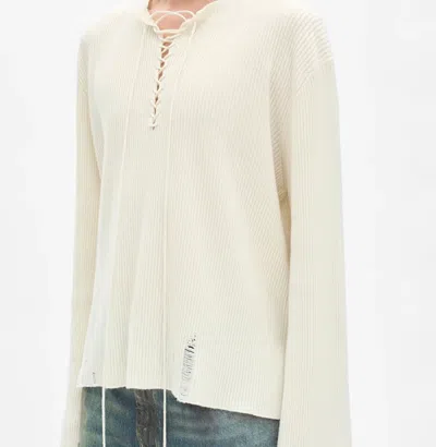 Ann Demeulemeester Fanja Cropped Laced Up Serafino Sweater Wool Cashm In White