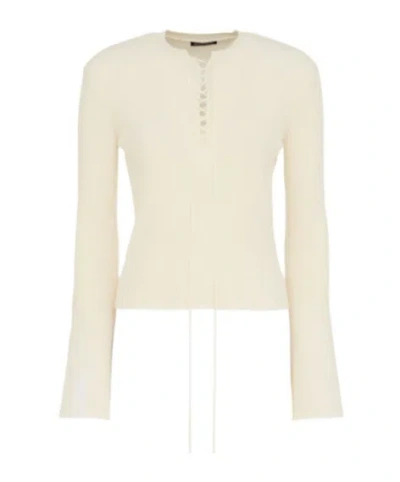 Ann Demeulemeester Fanja Serafino Cropped Lace-up Sweater In White