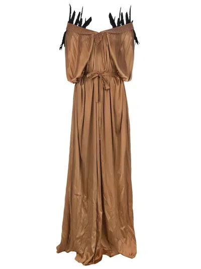 Ann Demeulemeester Feather Trim Dress In Brown