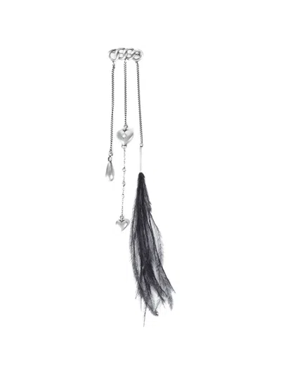 Ann Demeulemeester Feather-detail Brooch In Gray