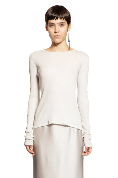 Ann Demeulemeester Fiene Long Sleeve T-shirt In Cotton Rib Jersey In White