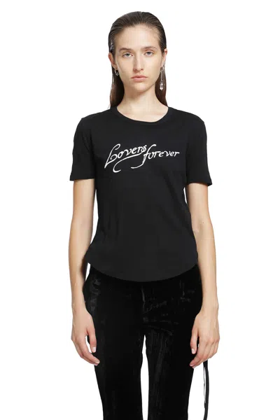 Ann Demeulemeester Floor ''lovers Forever'' Micro T-shirt In Black