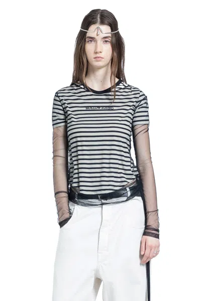 Ann Demeulemeester Floor Micro T-shirt In Brushed Striped Jersey In Black