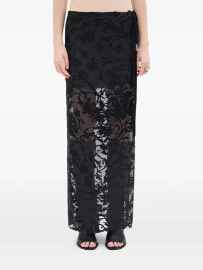 Ann Demeulemeester Floral-embroidery Maxi Skirt In Black
