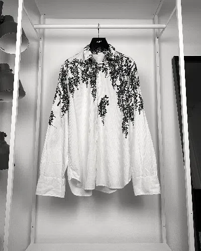 Pre-owned Ann Demeulemeester Floral Garden Applique Button Up Shirt In White