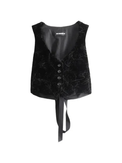 Ann Demeulemeester Floral-jacquard Cropped Waistcoat In Black