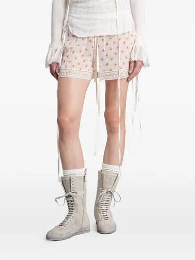 Ann Demeulemeester Floral-print Lace-trim Mini Shorts In Multi