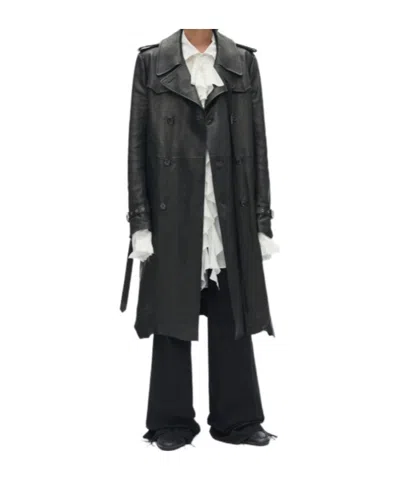 Ann Demeulemeester Flupke Double-breasted Leather Coat In Black