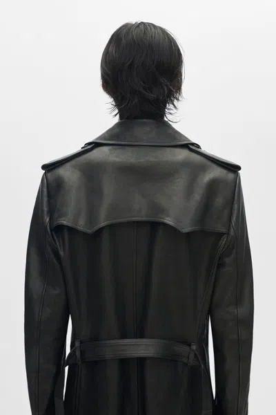 Ann Demeulemeester Flupke Double-breasted Leather Coat In Black