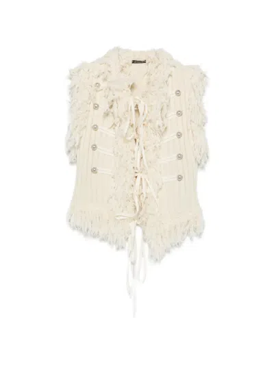 Ann Demeulemeester Fringed Military-style Gilet In Neutrals