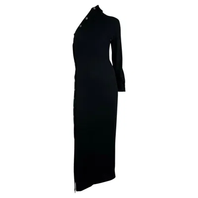 Pre-owned Ann Demeulemeester F/w 1996  Runway Black Asymmetric Button-up Collar Dress 38bel