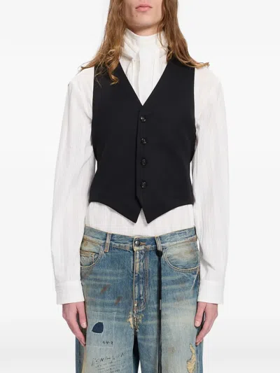 Ann Demeulemeester Gabardine Wool Waistcoat In Black