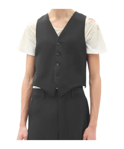 Ann Demeulemeester Gabardine Wool Waistcoat In Black