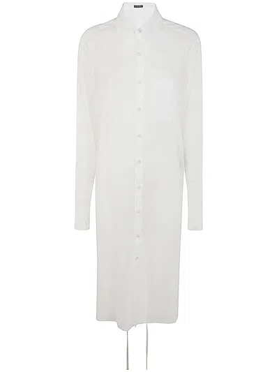Ann Demeulemeester Gabi Long Relax Fit Shirt Draped On Back Light Cotton Voile White