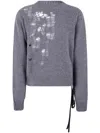 Ann Demeulemeester Gabriela Destroyed Seed Stitch Crew Neck Sweater Wi In Gray