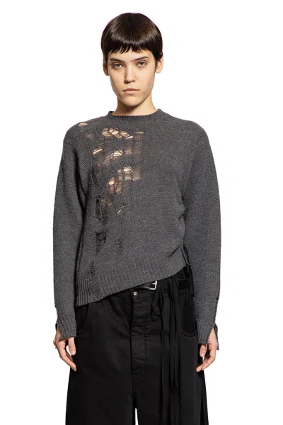 Ann Demeulemeester Ith Drawstrings Merino Wool Knit In Gray